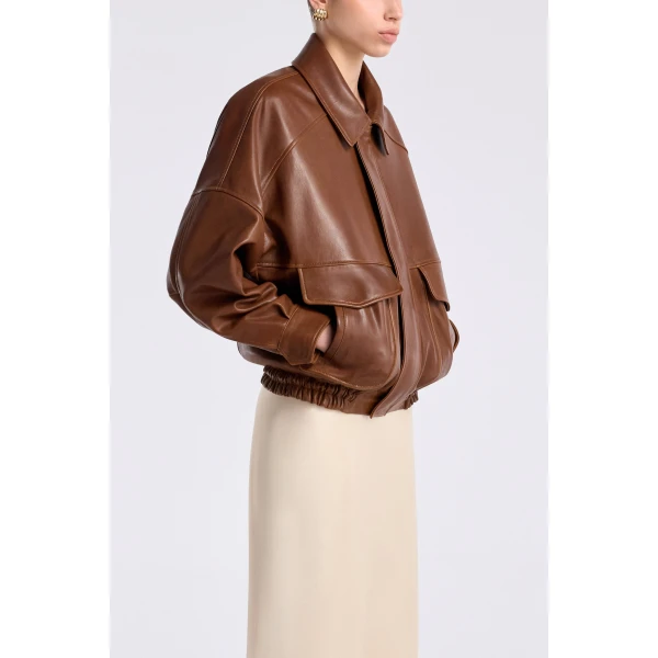 Nour Hammour Runa Soft Leather Bomber Jacket, view 4