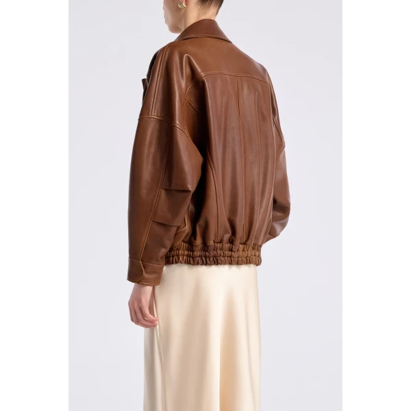Nour Hammour Runa Soft Leather Bomber Jacket, view 5