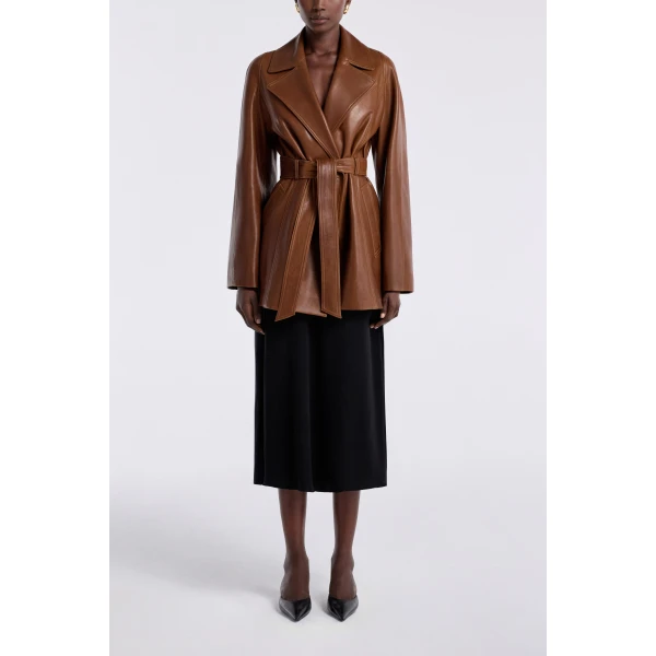 Nour Hammour Safka Belted Leather Jacket, view 2
