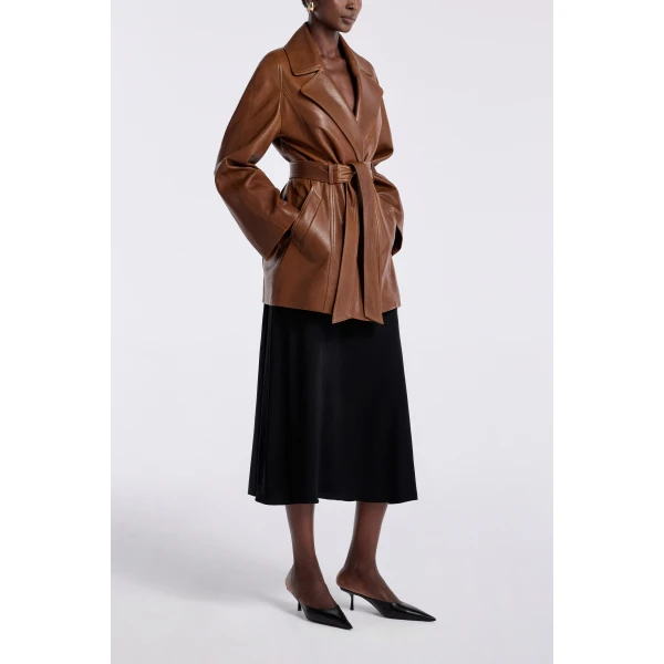 Nour Hammour Safka Belted Leather Jacket, view 3