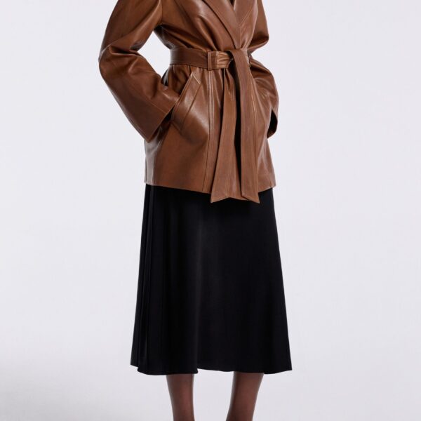 Nour Hammour Jackets Color | Safka Belted Leather Jacket luxury leather Jackets from Coveti