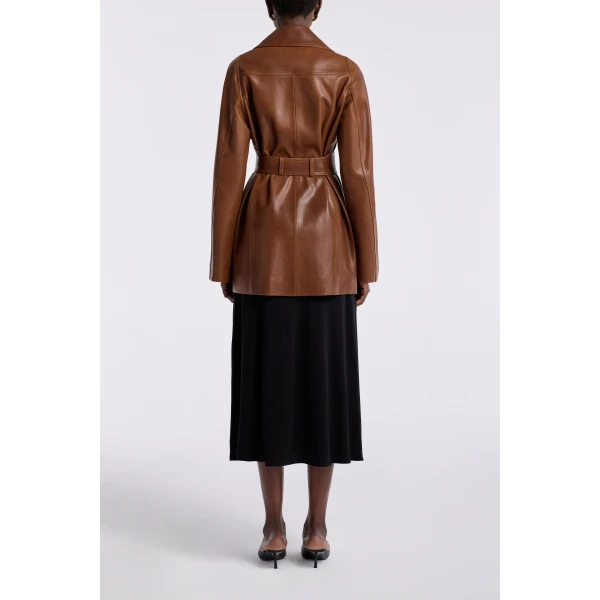 Nour Hammour Safka Belted Leather Jacket, view 4