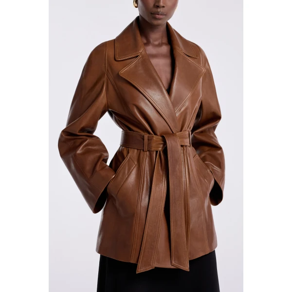 Nour Hammour Safka Belted Leather Jacket, view 5