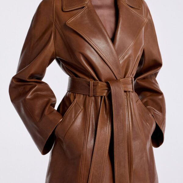 Nour Hammour Jackets Color | Safka Belted Leather Jacket luxury leather Jackets from Coveti