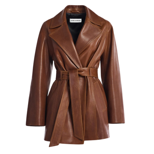 Nour Hammour Jackets Color | Safka Belted Leather Jacket luxury leather Jackets from Coveti
