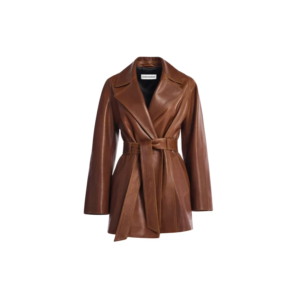 Nour Hammour Jackets Color | Safka Belted Leather Jacket luxury leather Jackets from Coveti