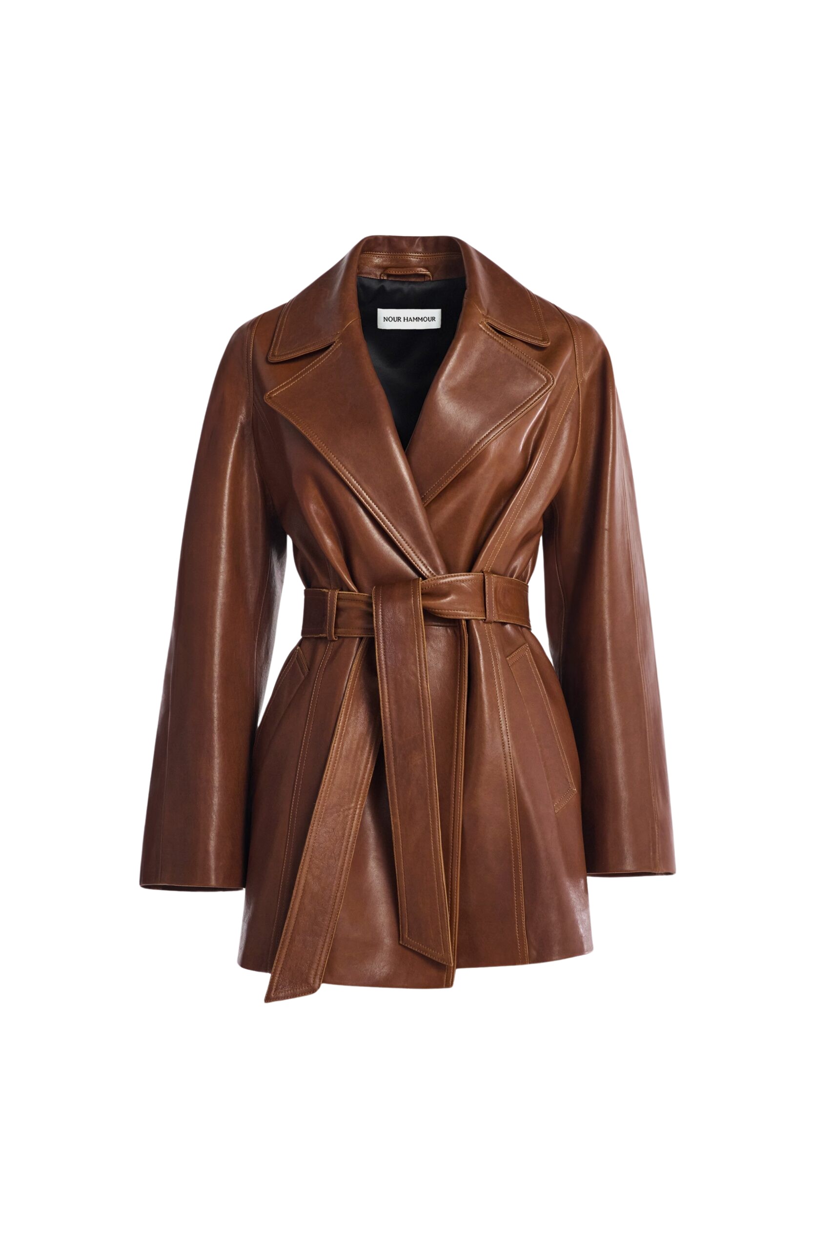 Nour Hammour Safka Belted Leather Jacket