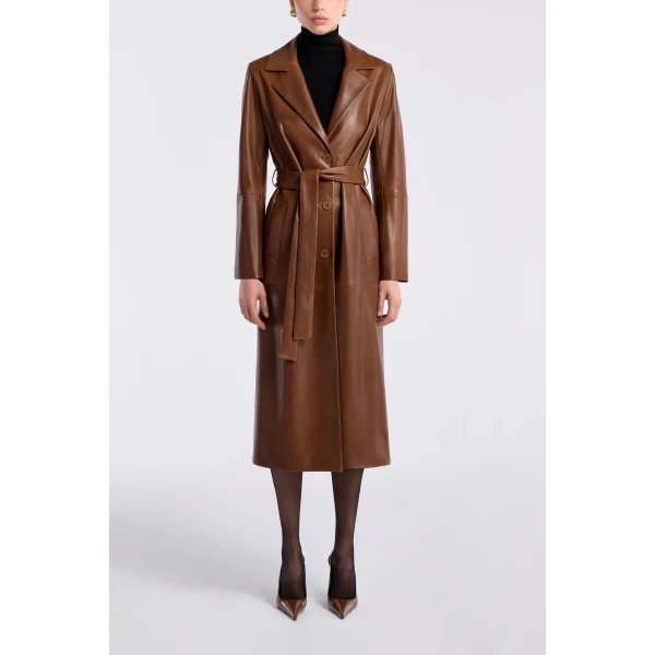 Nour Hammour Scarlett Polished Leather Trench Coat, view 2