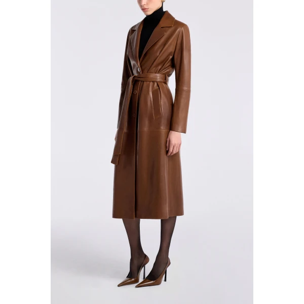 Nour Hammour Scarlett Polished Leather Trench Coat, view 3