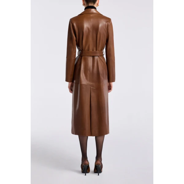 Nour Hammour Scarlett Polished Leather Trench Coat, view 4