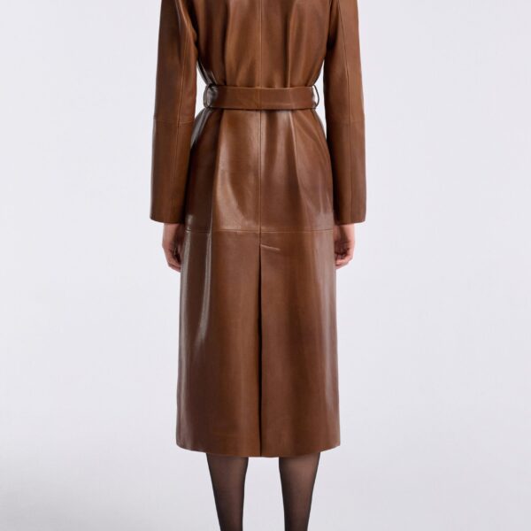Nour Hammour Coats Color | Scarlett Polished Leather Trench luxury leather Coats from Coveti