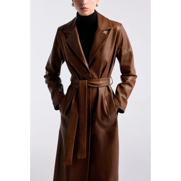 Nour Hammour Scarlett Polished Leather Trench Coat, view 5