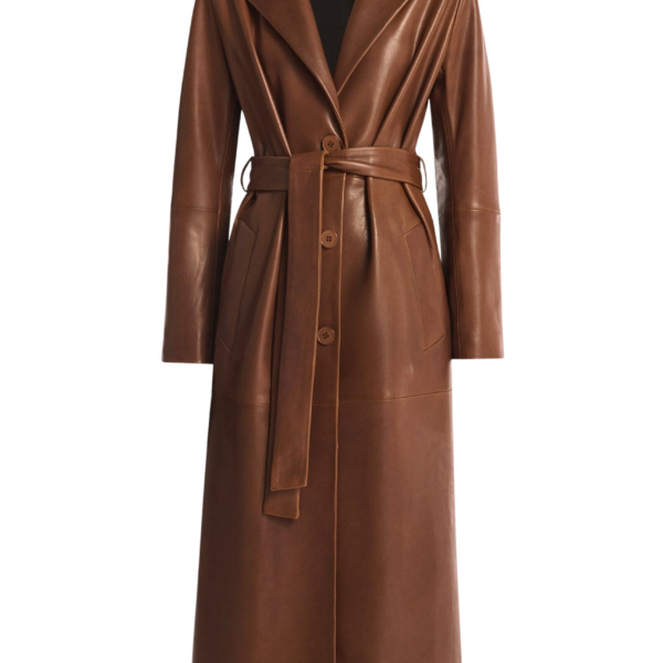 Nour Hammour Coats Color | Scarlett Polished Leather Trench luxury leather Coats from Coveti