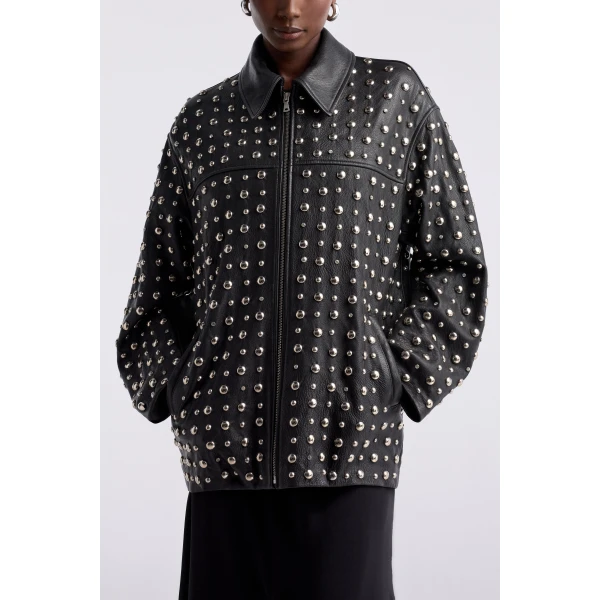Nour Hammour Studded Leather Jacket Decadent Studded Jacket, view 3