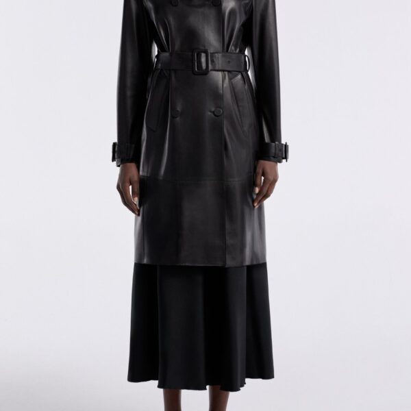 Nour Hammour Coats Color | Tate Midlength Essential Leather Trench luxury leather Coats from Coveti