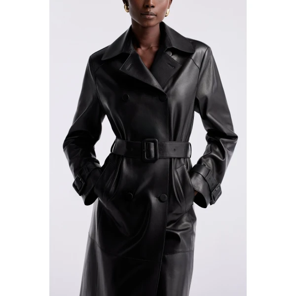Nour Hammour Tate Midlength Essential Leather Trench Coat, view 4