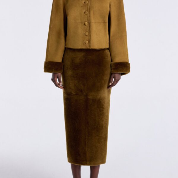 Nour Hammour Knitwear Color | Willow Cropped Shearling Cardigan luxury leather Knitwear from Coveti