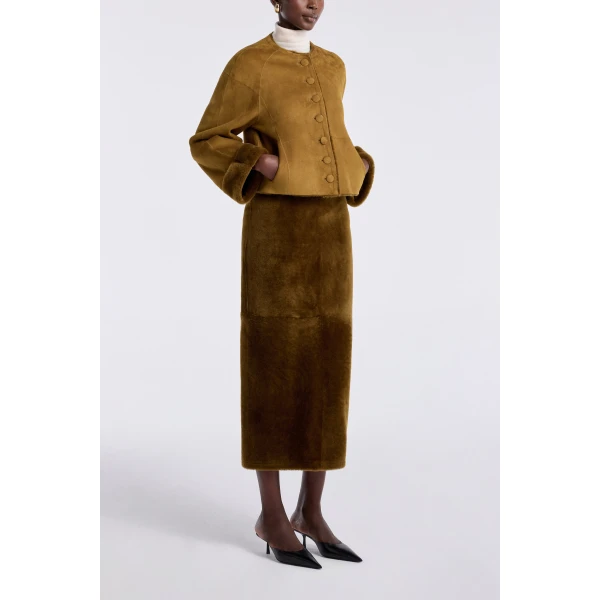 Nour Hammour Willow Cropped Shearling Cardigan, view 3