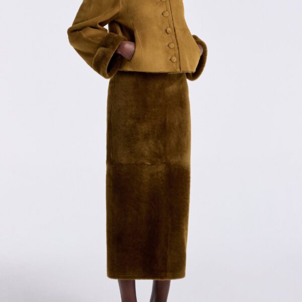 Nour Hammour Knitwear Color | Willow Cropped Shearling Cardigan luxury leather Knitwear from Coveti