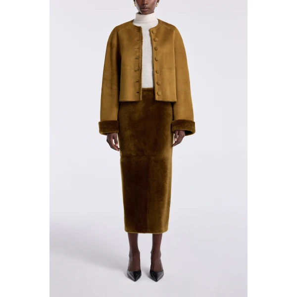 Nour Hammour Willow Cropped Shearling Cardigan, view 5
