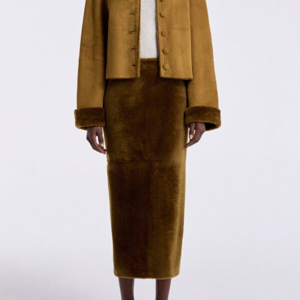 Nour Hammour Knitwear Color | Willow Cropped Shearling Cardigan luxury leather Knitwear from Coveti