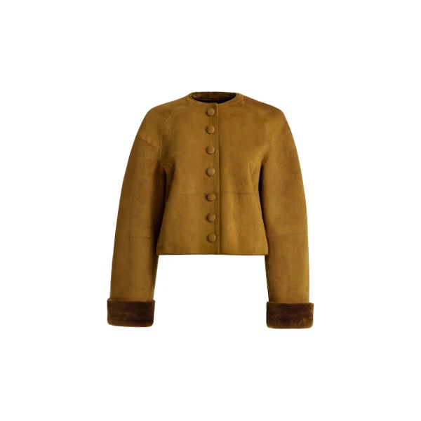 Nour Hammour Knitwear Color | Willow Cropped Shearling Cardigan luxury leather Knitwear from Coveti