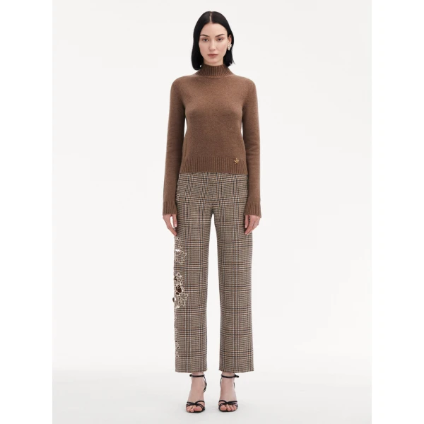 Oscar de la Renta O Flower Mock Neck Cashmere Pullover - Oscar de la Renta Knitwear - American Couture - Shop at Coveti