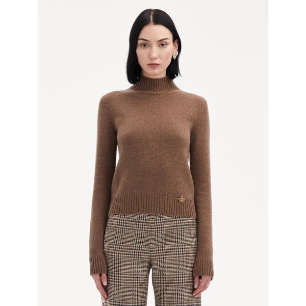 Oscar de la Renta O Flower Mock Neck Cashmere Pullover - Oscar de la Renta Knitwear - American Couture - Shop at Coveti