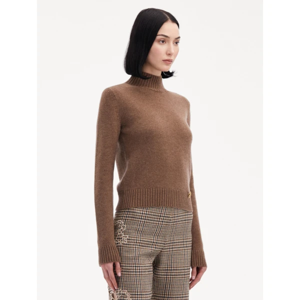 Oscar de la Renta O Flower Mock Neck Cashmere Pullover - Oscar de la Renta Knitwear - American Couture - Shop at Coveti
