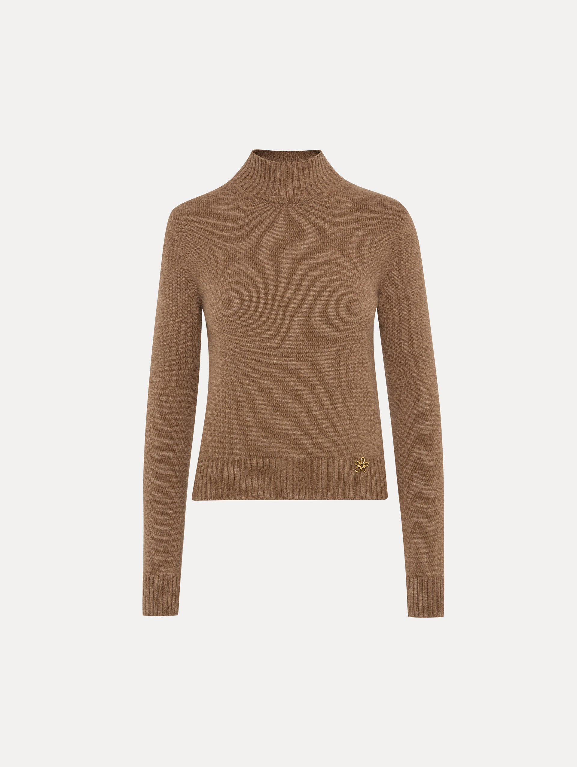 Oscar de la Renta O Flower Mock Neck Cashmere Pullover - Oscar de la Renta Knitwear - American Couture - Shop at Coveti