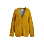 Essentiel Antwerp Ochre and grey wool-blend cardigan with contrasting back - Essentiel Antwerp Knitwear - Colorful Belgian Design - Shop at Coveti