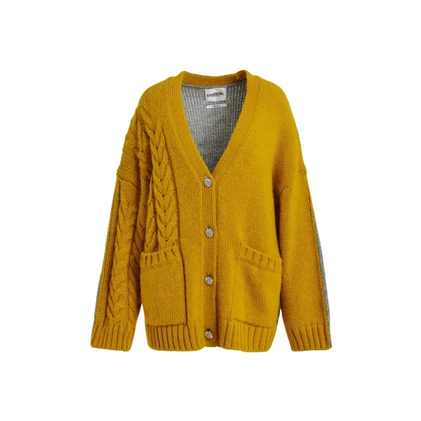 Essentiel Antwerp Ochre and grey wool-blend cardigan with contrasting back - Essentiel Antwerp Knitwear - Colorful Belgian Design - Shop at Coveti