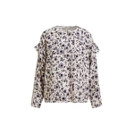 Essentiel Antwerp Off-white and black floral top with ruffle detail - Essentiel Antwerp Tops - Colorful Belgian Design - Shop at Coveti