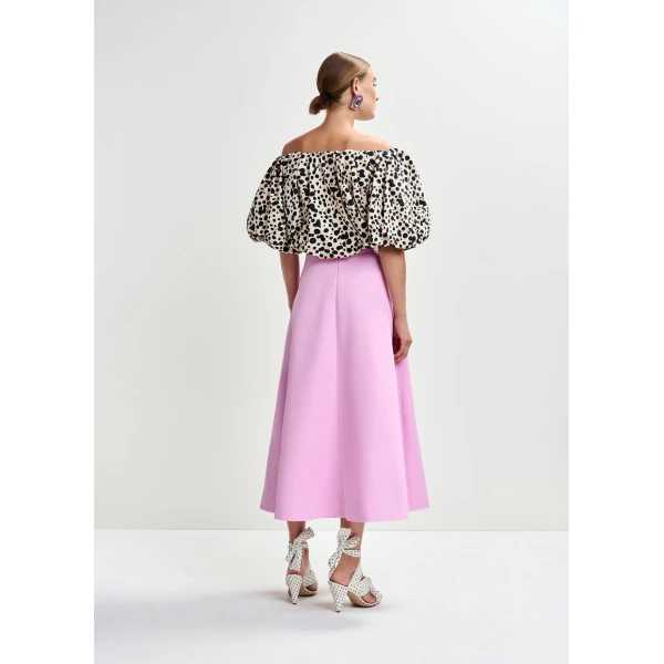 Essentiel Antwerp Off-white and black gathered bodysuit with puffed sleeves, view 4