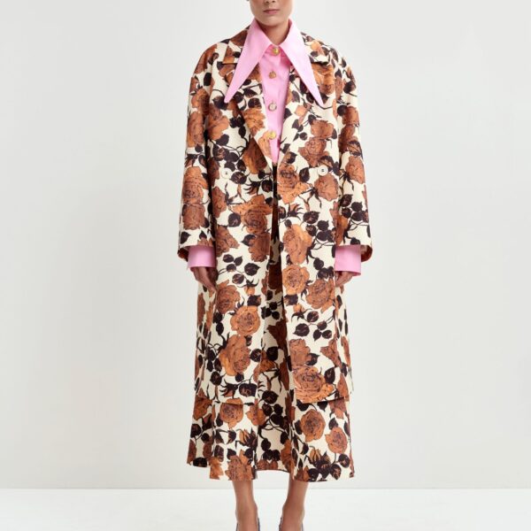 Essentiel Antwerp Off-white and brown double-breasted coat - Essentiel Antwerp Coats - Colorful Belgian Design - Shop at Coveti