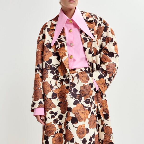 Essentiel Antwerp Off-white and brown double-breasted coat - Essentiel Antwerp Coats - Colorful Belgian Design - Shop at Coveti