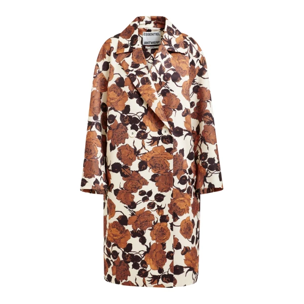 Essentiel Antwerp Off-white and brown double-breasted coat - Essentiel Antwerp Coats - Colorful Belgian Design - Shop at Coveti