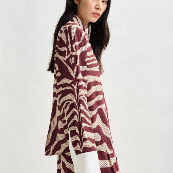 Essentiel Antwerp Off-white and burgundy zebra-jacquard shirt with rhinestone-encrushed button - Essentiel Antwerp Shirts - Colorful Belgian Design - Shop at Coveti