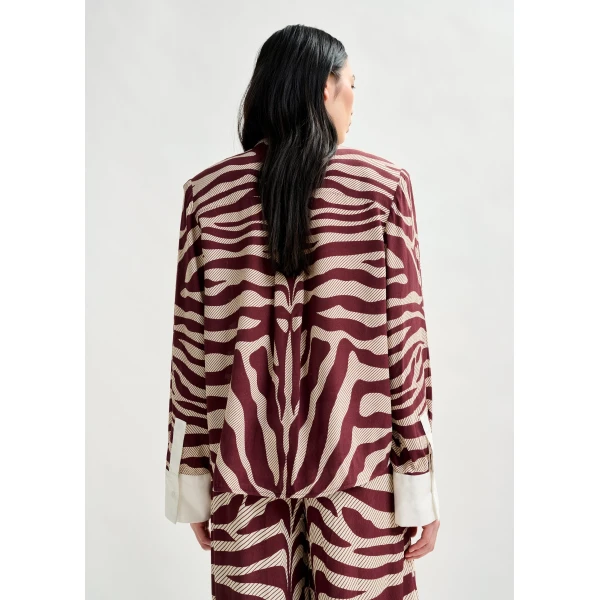 Essentiel Antwerp Off-white and burgundy zebra-jacquard shirt with rhinestone-encrushed button, view 4