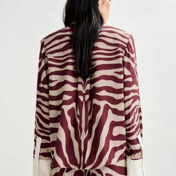 Essentiel Antwerp Off-white and burgundy zebra-jacquard shirt with rhinestone-encrushed button - Essentiel Antwerp Shirts - Colorful Belgian Design - Shop at Coveti