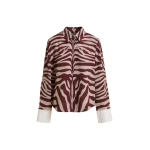 Essentiel Antwerp Off-white and burgundy zebra-jacquard shirt with rhinestone-encrushed button - Essentiel Antwerp Shirts - Colorful Belgian Design - Shop at Coveti