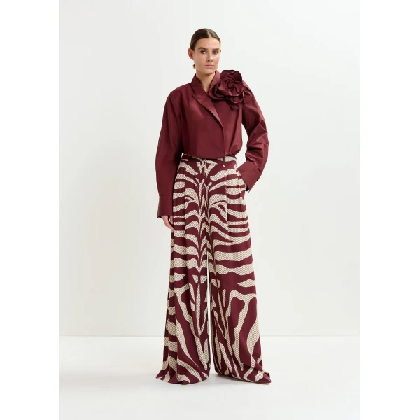 Essentiel Antwerp Off-white and burgundy zebra-print wide-leg pants, view 2