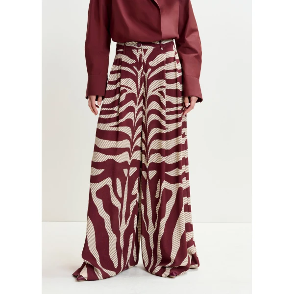 Essentiel Antwerp Off-white and burgundy zebra-print wide-leg pants, view 3
