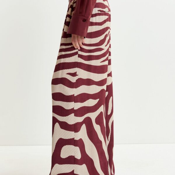 Essentiel Antwerp Off-white and burgundy zebra-print wide-leg pants - Essentiel Antwerp Pants - Colorful Belgian Design - Shop at Coveti