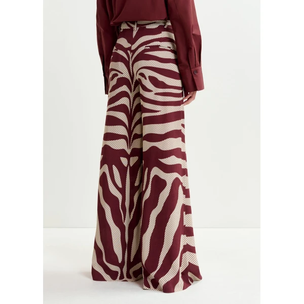 Essentiel Antwerp Off-white and burgundy zebra-print wide-leg pants, view 5