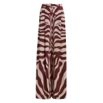 Essentiel Antwerp Off-white and burgundy zebra-print wide-leg pants - Essentiel Antwerp Pants - Colorful Belgian Design - Shop at Coveti