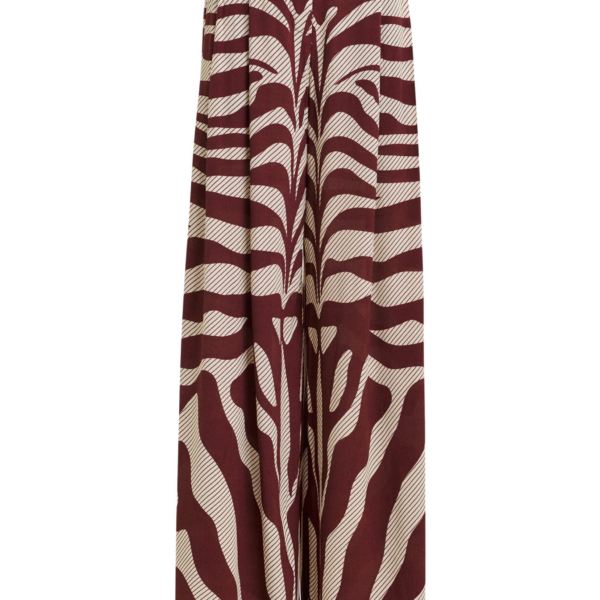 Essentiel Antwerp Off-white and burgundy zebra-print wide-leg pants - Essentiel Antwerp Pants - Colorful Belgian Design - Shop at Coveti