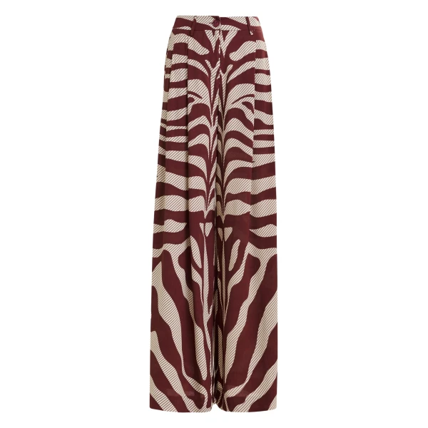Essentiel Antwerp Off-white and burgundy zebra-print wide-leg pants - Essentiel Antwerp Pants - Colorful Belgian Design - Shop at Coveti