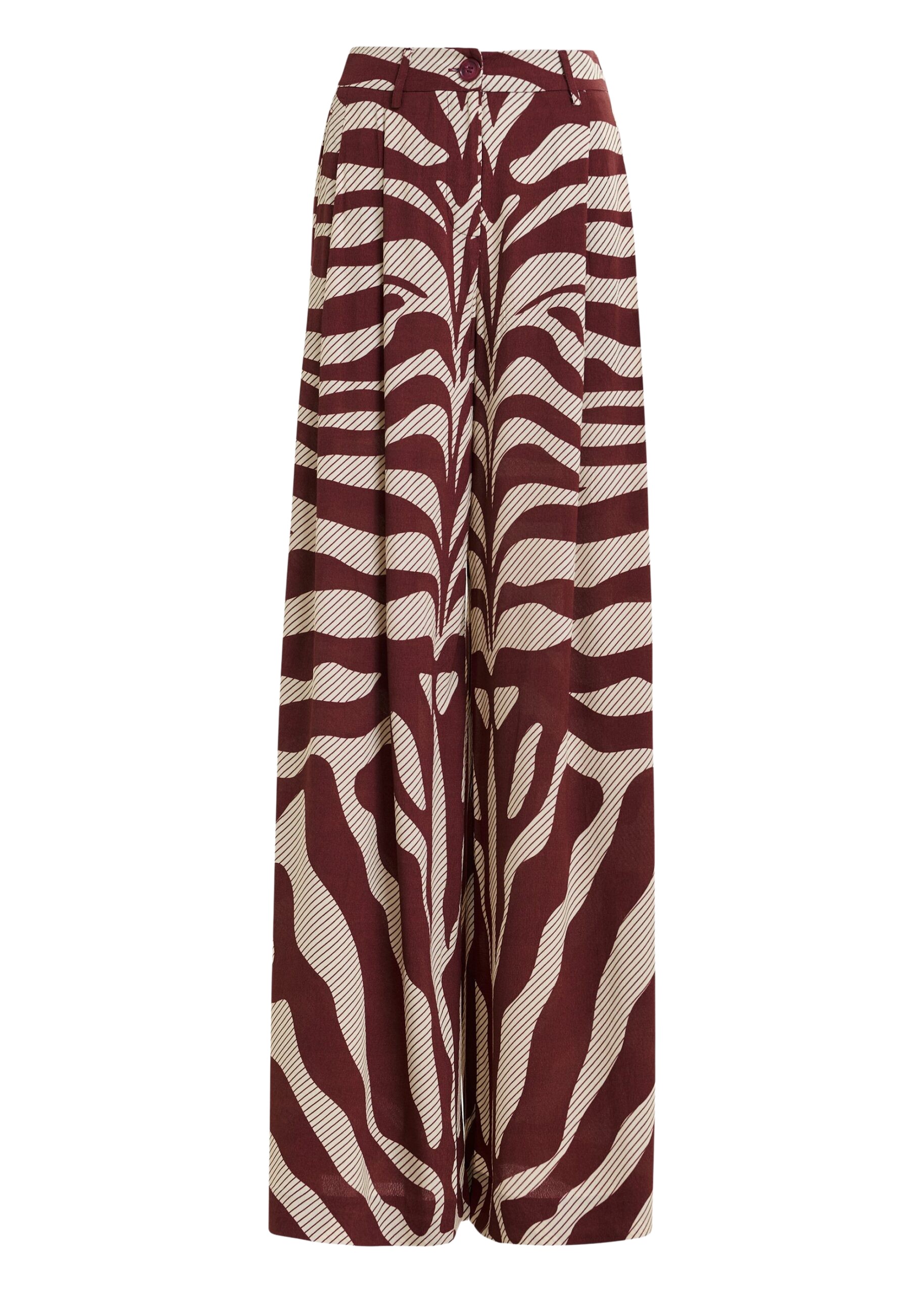 Essentiel Antwerp Off-white and burgundy zebra-print wide-leg pants