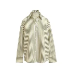 Essentiel Antwerp Off-white and green striped oversized shirt with rhinestone bib detail - Essentiel Antwerp Shirts - Colorful Belgian Design - Shop at Coveti